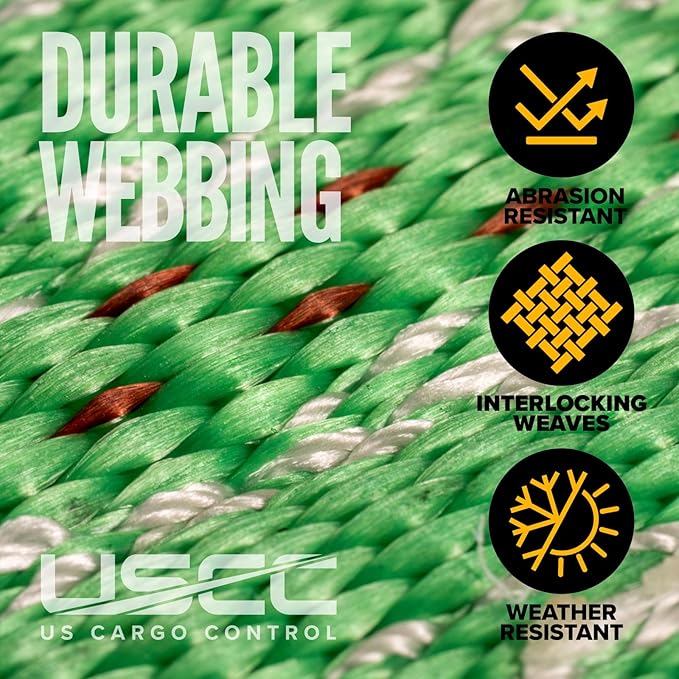 US Cargo Control 4" x 30' Winch Straps with D-Rings (2-Pack), 5,400 LBS Working Load Limit, Heavy Duty Flatbed Tie Downs, Green 4 Inch Straps for Flatbed Trailers, Trucks, and Cargo Securement