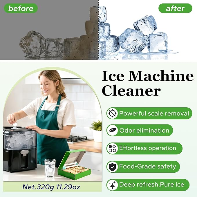 43 pcs Ice Machine Cleaner Tablets with 2 cleaning brushes,Ideal for Frigidaire, Opal, GE Profile, Kitchenaid units.Ice Maker Cleaner Removes Lime Scale,Calcium.Nickel Safe Scale Remover