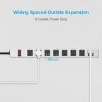 JUNNUJ Metal 8 Outlet Power Strip, Mountable Heavy Duty Power Strip, 1200J Surge Protector Wall Mount Screws Outlet with Switch, Gaming Desk Strips Wide Spaced 15A 125V 1875W, 6 FT 14AWG Power Cord