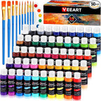 50 Color Acrylic Paint Set, 2oz Bottles, Rich Pigmented Canvas Paint with 10 Brushes &Palette, Professional Art Supplies Kit for Adults & Kids, Non-Toxic, Suitable for Canvas, Rocks, Wood