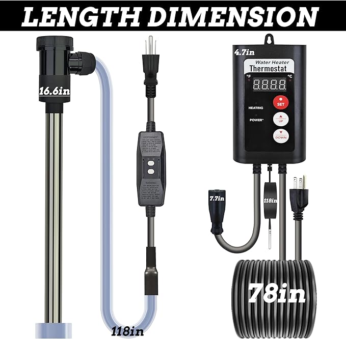 2000W Bathtub 316SS Immersion Water Heater with Temp Control & GFCI – Submersible Electric Heater for Above-Ground Pool, Bucket, Baptistry, Spa, Hot Tub, Baptismal Pool and Inflatable Pool