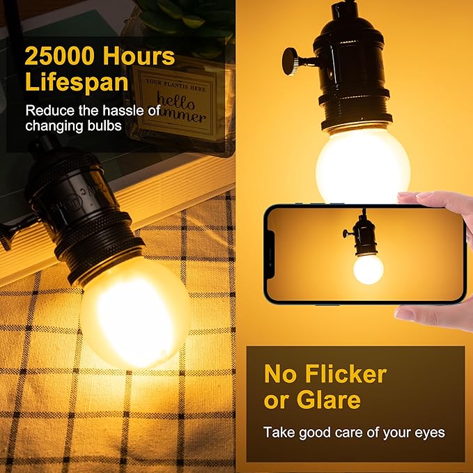 Frosted G16.5 Led Bulb, Matt Vanity Globe Light Bulbs, E26 Dimmable Globe Small Round Edison Light Bulbs, 6w 2700k Vintage LED Filament Edison Bulb