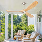 52" Ceiling Fans Without Lights, Solid Wood Ceiling Fan with Remote Control No Light, Modern Ceiling Fan with 3 Blades, Indoor Outdoor Ceiling Fans for Patios, Gazebo(Nature Wood)