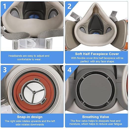 Reusable Respirator Mask with Filters - Respirator Mask for Chemical Gas Dust Mask for Painting Spraying Sanding Welding Woodworking