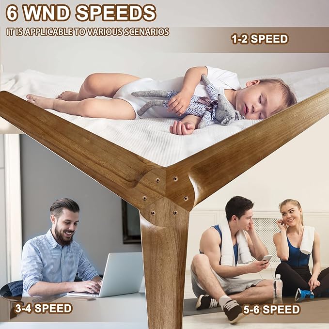 52" Ceiling Fans Without Lights, Solid Wood Ceiling Fan with Remote Control and DC Motor, Ceiling Fan no Light with 3 Blades, Indoor Outdoor Ceiling Fans for Patios, Bedroom-Black + Walnut