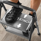 Step Stool for Adults,2 Step Ladder Folding 330lbs Anti Slip Step Stool,Foldable Ergonomic 2 Steel Stool with Wide Pedal for Home, Kitchen, Office (Gray)