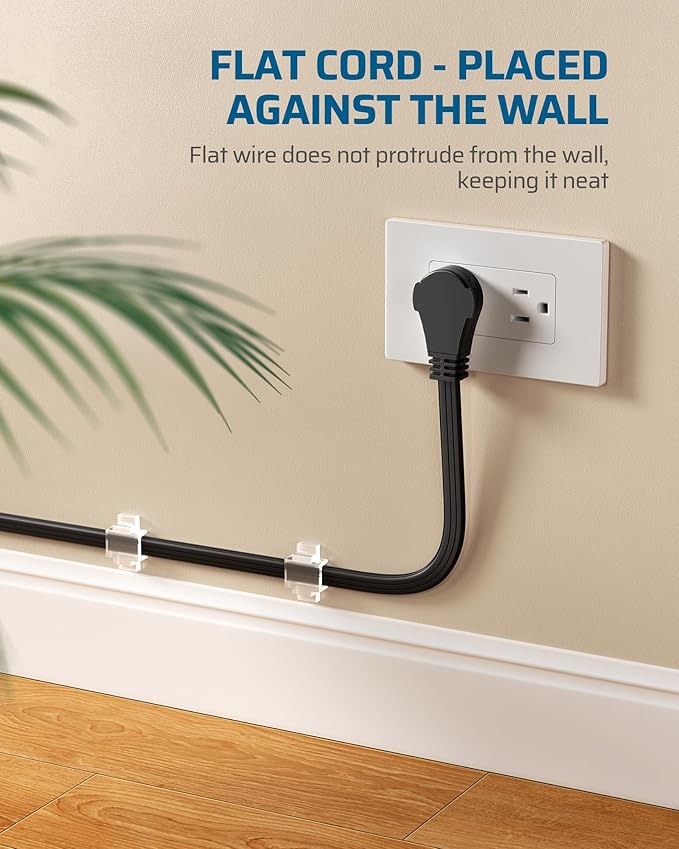 DEWENWILS 15FT Flat Plug Extension Cord, 360° Rotating Plug, 3 Prong Ultra Thin Power Strip, 13A/125V/1625W, 16 Awg Grounded Flat Power Cable for Indoor Narrow Space, SPT-3, ETL Listed, Black