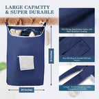 Fine Living Co. Large Hanging Laundry Hamper with Over Door Hooks & Adhesive, Durable Space Saving Laundry Bag with Zipper and Wide Open Top, Hanging Dorm Laundry Hamper (Navy Blue-XL)