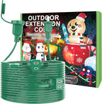 25FT Long Green Extension Cord 3 Outlets for Christmas Inflatables Blow Ups Yard Outdoor Outside Decorations Extension Cords with Multiple Outlets Plugs Cover Splitter Waterproof for Christmas Lights