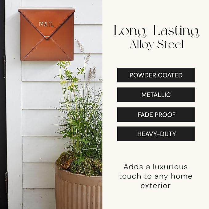 NACH Mailboxes for Outside Wall Mount, 10 x 10 x 4 inch Rustic Brown Mail Boxes for House Outside, Waterproof Mailboxes for Outside - Chicago Style Mail Box