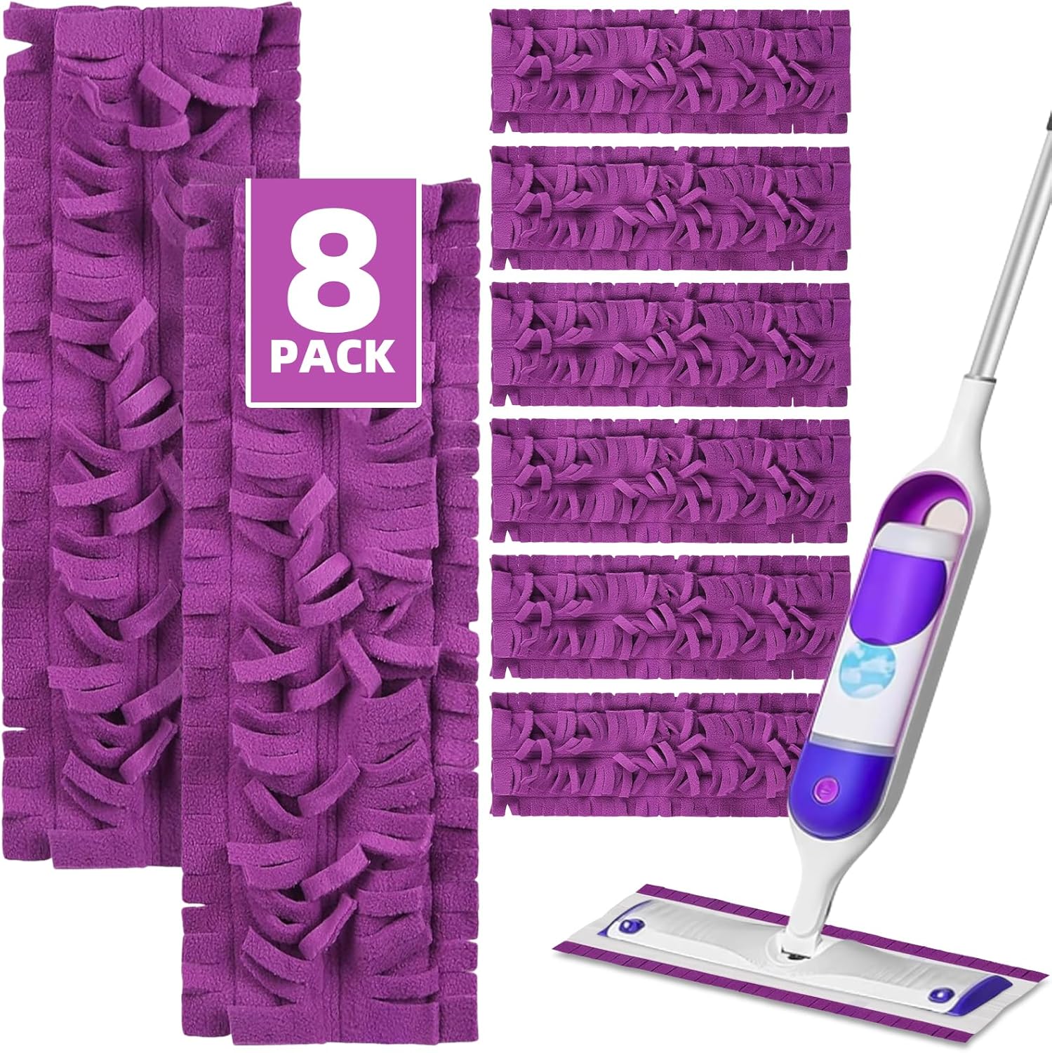 8 Pack Mop Refill Pads for Swiffer PowerMop Multi-Surface Mop and PowerMop Wood Mop, Washable & Reusable Replacement Microfiber Mopping Pads (8 Purple)