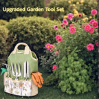 Gardening Tool Set 10 Pieces, Heavy Duty Stainless Steel Garden Tool Set Hand Tools with Roomy Lightweight Floral Tote Bag, Rust-Proof Garden Tools for Gardening, Ideal Gardening Gifts for Women Mom