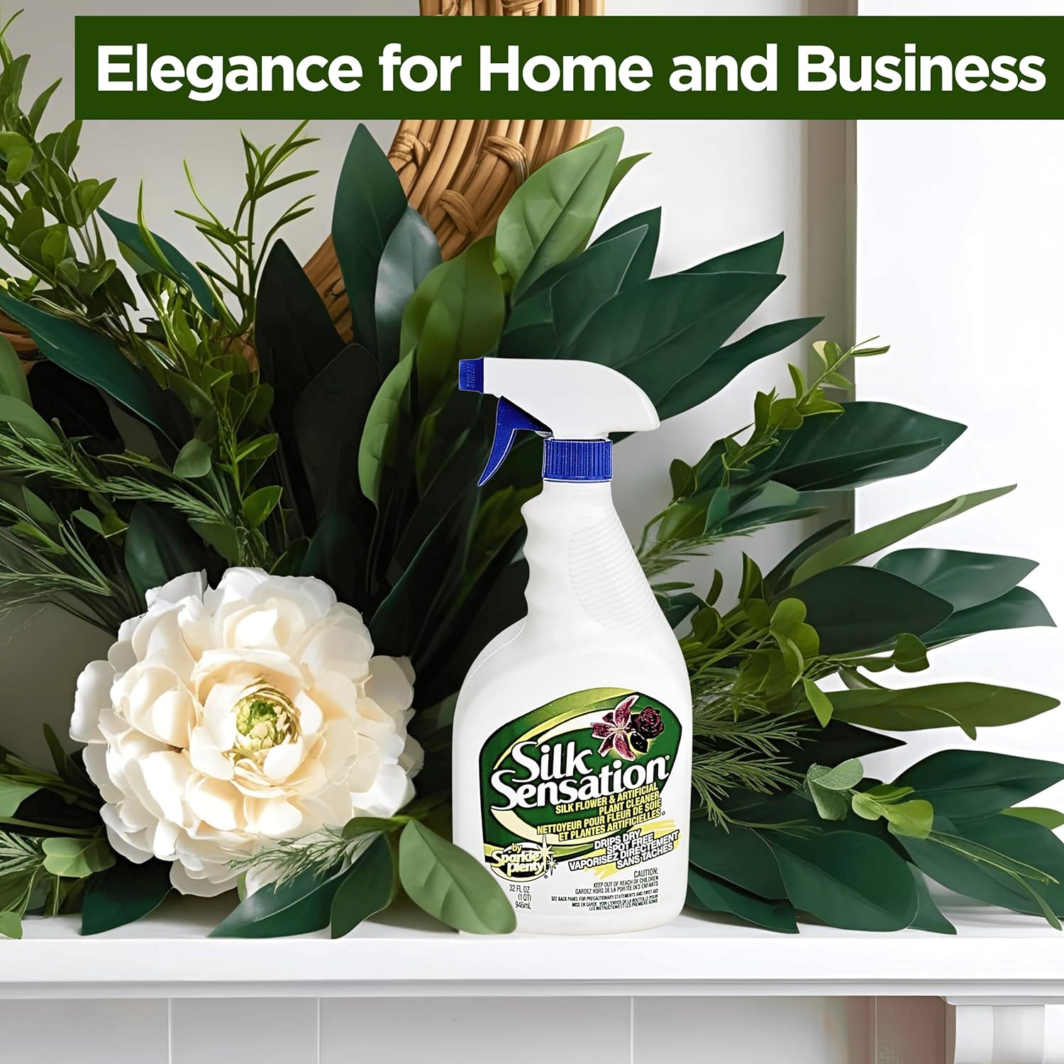 Sparkle Plenty Silk Sensation Artificial Flower & Plant Leaf Cleaner and Shine - Fake Flower Dusting Spray - Silk Plant Cleaner Spray No Wipe - Drip Dry Cleaning Supplies for Artificial Tree (32oz)