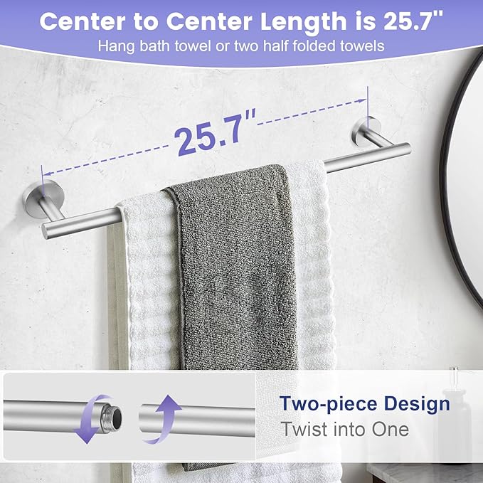 YACVCL 10 Pieces Brushed Nickel Bathroom Hardware Accessories Set, 27.5 Inch Towel Bar Set SUS304 Stainless Steel Towel Holder Set for Bathroom,Wall Mounted Towel Rack Set