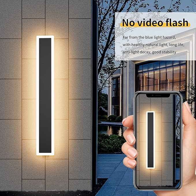 Aipsun 2 Pack Outdoor Wall Lights, Black LED Exterior Light Fixtures Wall Mount, Modern Porch Lights Wall Sconce, Long LED Linear Wall Lamp Outside Lighting for Garage, Front Door 3000K