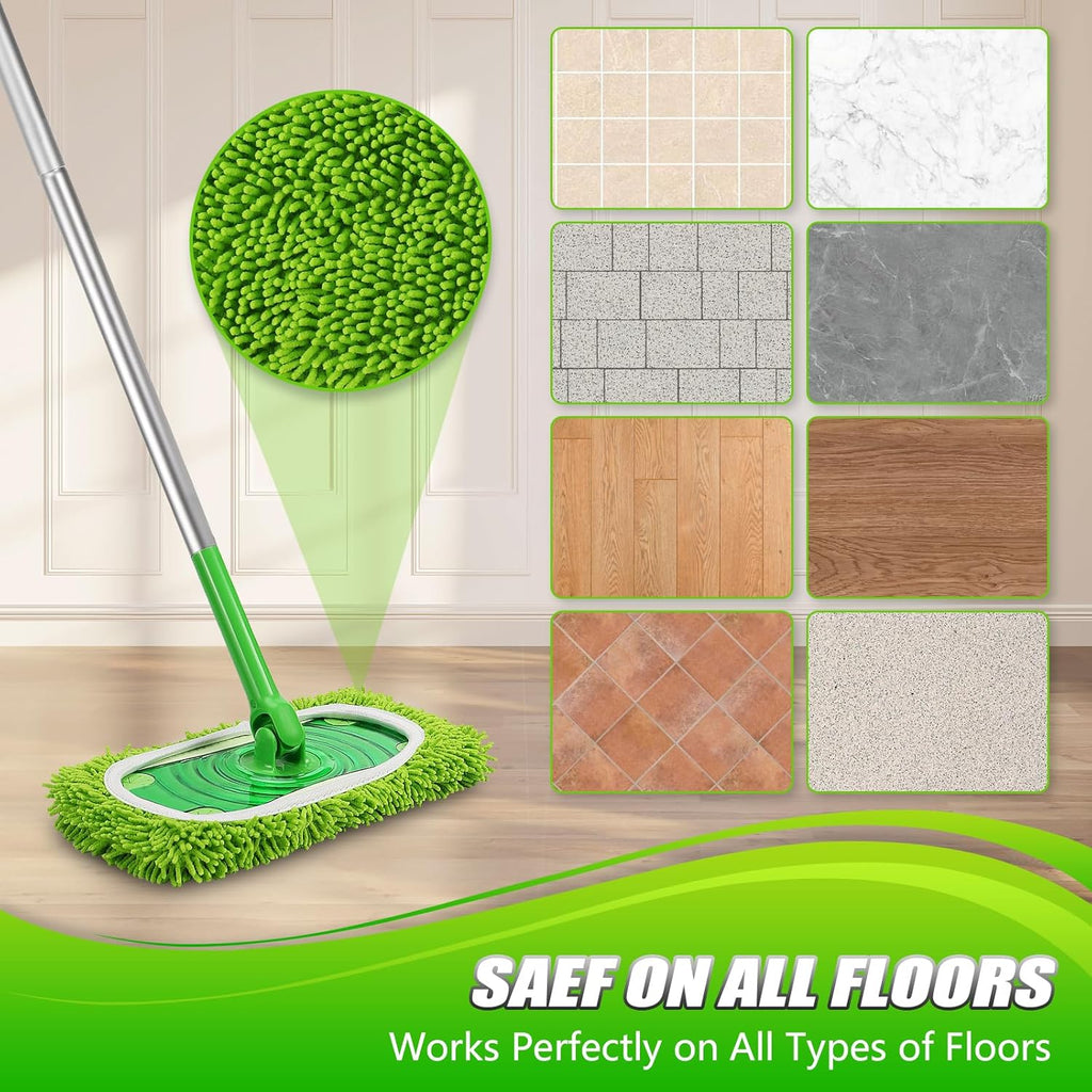 Set of 4 Reusable Microfiber Mop Pads Compatible with Swiffer Sweeper, Dry Sweeping Cloths, Washable Wet Mopping Cloth Refills for Floor Cleaning (Mop is Not Included) (4 Pack, Green)