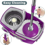Dual Compartment Spin Mop and Bucket, Mop and Bucket with Wringer Set,360°Rotating Spinning Mopping for Floor Cleaning with 3 Microfiber Replacement Heads, 61" Extended Handle, 2X Wheel