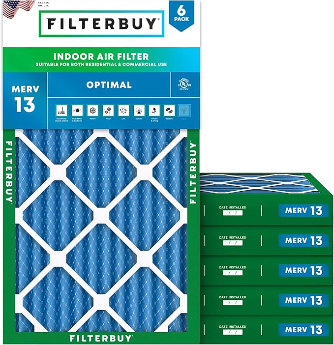 Filterbuy 16x24x2 Air Filter MERV 13 (MPR 1900) Health Defense Replacement (6-Pack), Electrostatic Pleated HVAC AC Furnace Filters, Made in USA (Actual Size: 15.38 x 23.38 x 1.75)