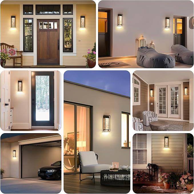 LUTEC Outdoor Wall Light Fixtures, 5 Color Temperature Porch Light Wall Sconce with Crystal Bubble Glass,Waterproof Outdoor Wall Lanterns, Modern Outside Lights for House Front Door Garage, Black
