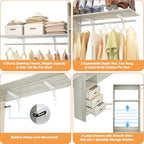 8FT Closet System, 96'' Closet Organizer System with 3 Hanging Rods, Wall Mount Bedroom Wardrobe with 3 Drawers Walk-in Closet, Adjustable Garment Rack from 5 to 8FT(Cut to Fit), White Oak