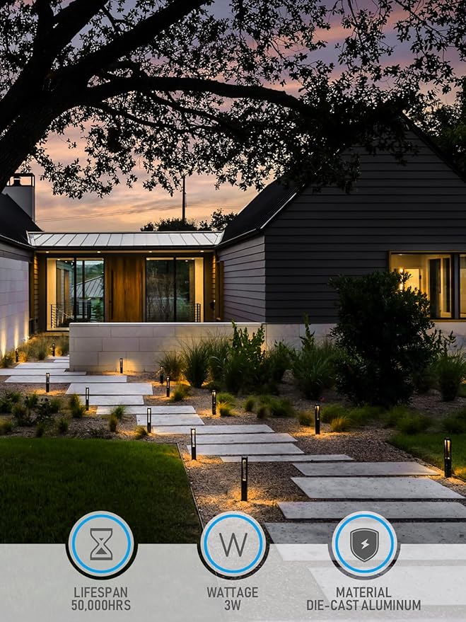 LEONLITE 10-Pack Low Voltage Landscape Pathway Lights, LED Bollard Path Lights, 3W Outdoor Landscape Lighting for Driveway, Garden, Aluminum, 12-15V AC/DC, IP65 Waterproof, 3000K Warm White, Black