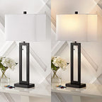 JONATHAN Y JYL1126C-SET2 Sabrina 28.5" Vintage Industrial Iron LED Table Lamp with Pull-Chain and USB Charging Port Mid-Century, Minimalist Bedside Desk Nightstand Lamp, Black (Set of 2)