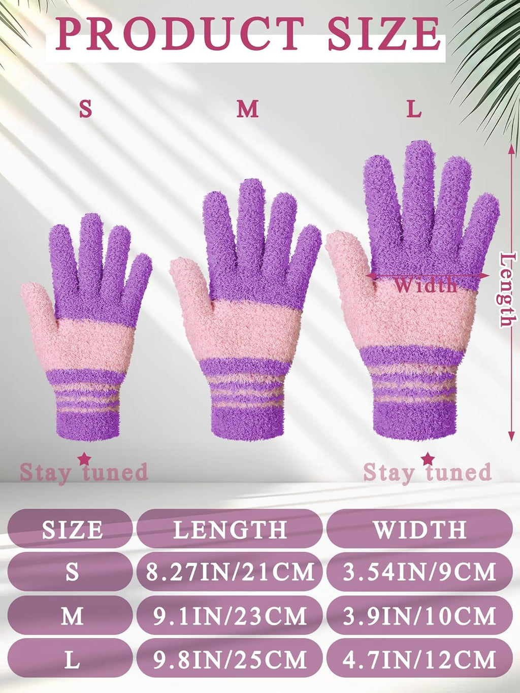 Patelai 3 Pairs Microfiber Plant Dusting Gloves Leaf Cleaning Gloves for Indoor Plants, Blinds, Furniture, House(Medium,White, Pink, Purple, Rose Red)