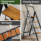 Taranta 5 Step Ladder, Portable Folding Ladder with Wide Pedal, Lightweight Aluminum Step Stool with Convenient Handgrip, 330 lbs Capacity Stepladder for Home, Office - BlackWoodgrain