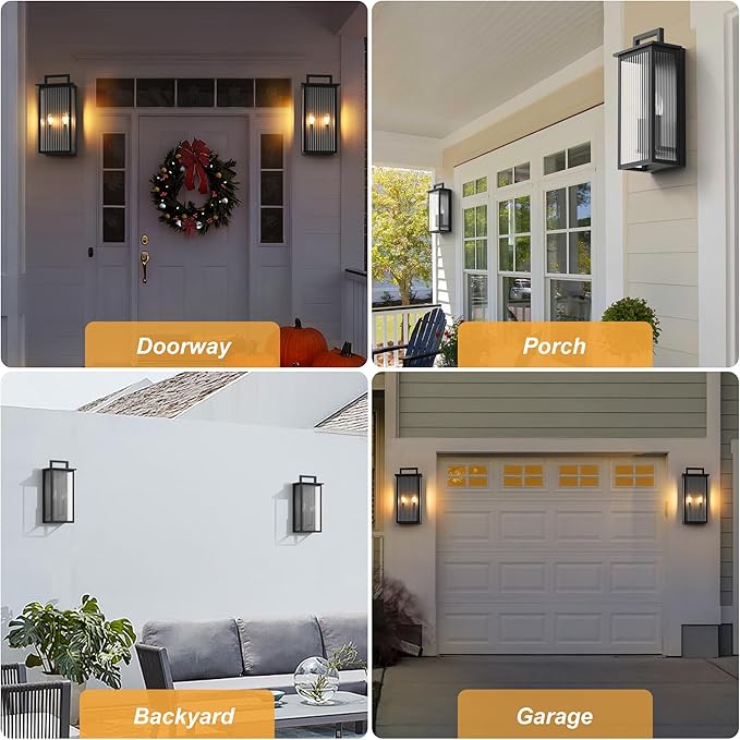 17.92INCH Large Outdoor Wall Lights, Dusk to Dawn Outdoor Lighting with Elegant Striped Glass, Waterproof Exterior Lighting Fixtures Modern Outside Sconce for Porch, Patio, Doorway