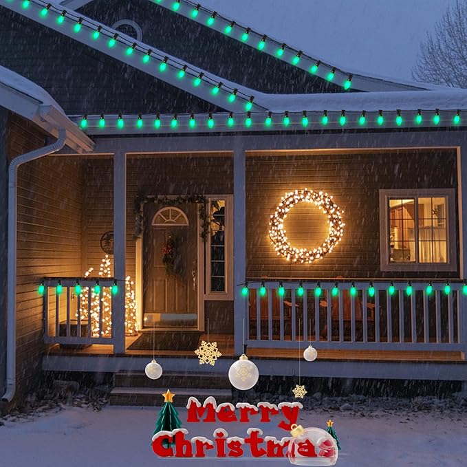 25 Pack C9 Christmas Replacement Bulbs, Green Christmas Bulbs Vintage Ceramic Incandescent Light for Indoor Outdoor Patio Xmas Party String Lights, 7W Night Light, C9/E17 Intermediate Base