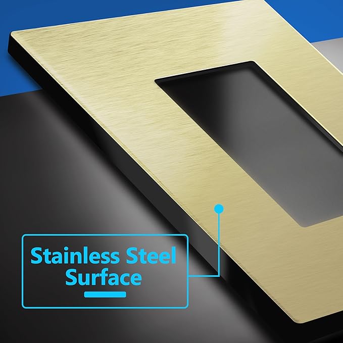 LIDER Screwless Metal-Surface Wall Plate, Decorator Switch Cover, Temperature and Impact Resistant, 201 Stainless Steel, Modern Decoration Upgrade, Mid-Size 1-Gang 4.88" x 3.11", Brushed Brass, 2 Pack