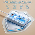 Power Strip with USB, Flat Plug Extension Cord Surge Protector 5 Ft, HUNIAN Power Strip with 8 Widely Spaced Outlets 6 USB Charger (1 USB C Port), Desk Charging Station for Home Office, White