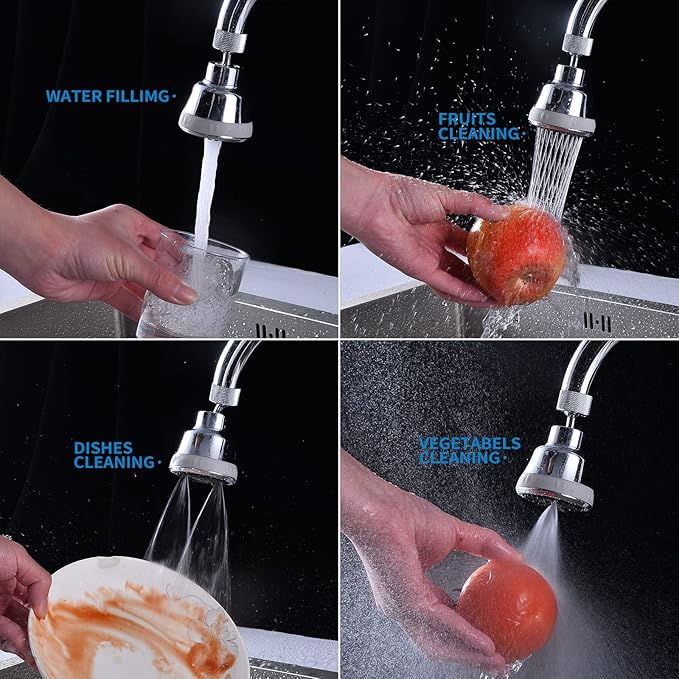 4 Spray Modes Faucet Aerator,360 Degree Faucet Sprayer Attachment,Big Angle Kitchen Faucet Aerator,Swivel Faucet Extender,Sink Sprayer Attachment for faucet,55/64 inch Female Thread (Chrome)