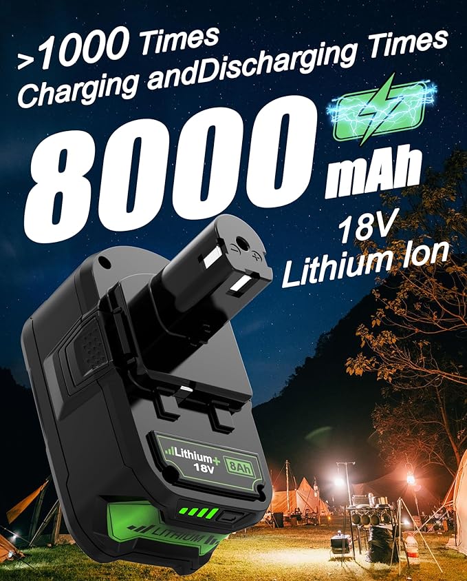 8.0Ah for ryobi 18v Battery, with ryobi Battery 18v System Cordless Power Tools and Charger, P102 P108 P103 P104 P105 P107 P109 P122(2 pcs)