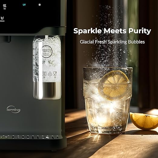iSpring Sparkling Water Maker with UV, Hot & Cold Countertop Reverse Osmosis Water Filter, PFAS & TDS Removal, Real-Time TDS Monitor, Fits Standard Screw-in CO₂ Cylinders, Model# RCD100SPKHC