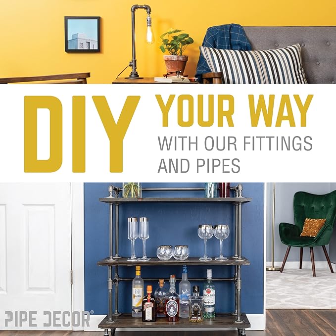 PIPE DÉCOR 1/2” x 7” Malleable Cast Iron Pipe Nipple, Pre-Cut Connectors, Industrial Steel Grey Fits Standard Half Inch Black Threaded Pipes Nipples and Fittings, Build Vintage DIY Furniture, 6 Pack