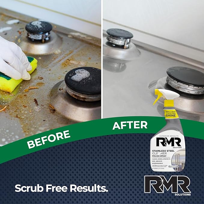 RMR Stainless Steel Cleaner and Polish - Protects Appliances from Fingerprints, Heavy-Duty Scratch and Streak-Free Formula for Refrigerator, Dishwasher, Oven, Grill, 30-Ounce Bottle