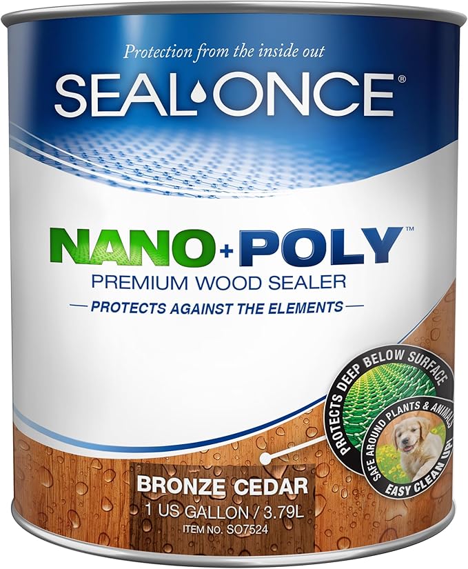 Seal-Once Nano+Poly Penetrating Wood Sealer with Polyurethane - Premium Waterproof Sealant -1 Gallon & Bronze Cedar