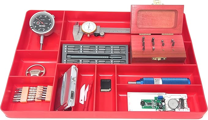 MLTOOLS Tool Drawer Organizer Tray - 10-Compartment Home & Garage Tool Tray - Stackable Workbench Toolbox Organization Holder for Small Parts, Batteries, Supplies - Made in The USA - OT10B Black
