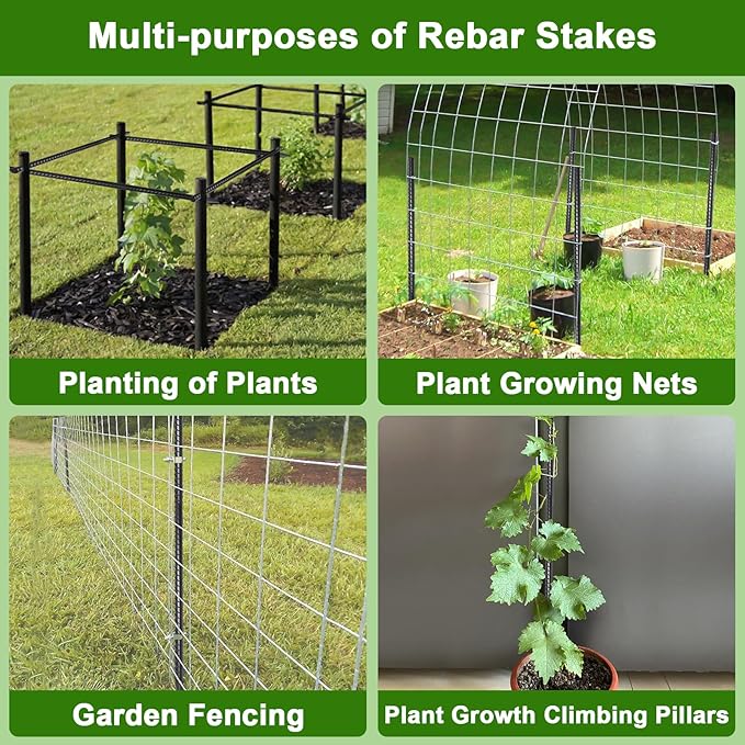 AAGUT Rebar Stakes 16 inch (34pcs) Heavy Duty 3/8” Ground Anchors Steel Garden Stakes Metal Straight Camping Tent Spikes with Chisel Point End for Hard Soil, Black Powder Coated