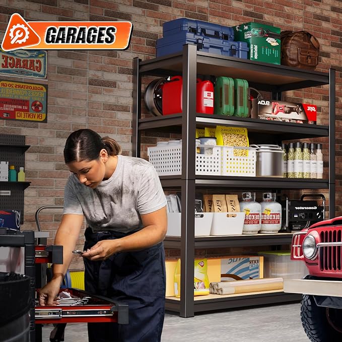 72" H*36'' Garage Shelving Storage Shelves,2500lbs Heavy Duty Shelving, Adjustable Garage Shelves, Easy to Install Metal Shelf Wood Shelving Unit, Storage Shelf for Basement Warehouse