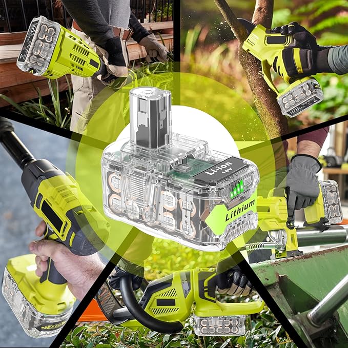 5000mAh High-Capacity Replacement for Ryobi 18V Battery P102 P103 P104 P105 P107 P108, Compatible with Ryobi ONE+ 18V Cordless Power Tools and Charger(Transparent)