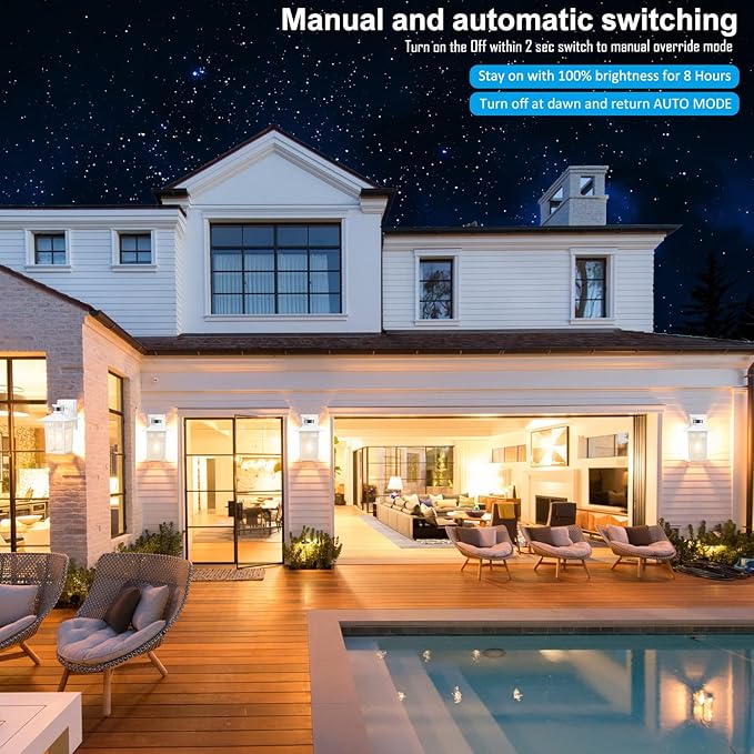 HIFEELE 2 Pack Motion Sensor Outdoor Lights Wall Mount Lantern, White Dusk to Dawn Outdoor Lighting, Anti-Rust Waterproof Exterior Light Fixture with Tempered Glass for House Porch Garage Entryway