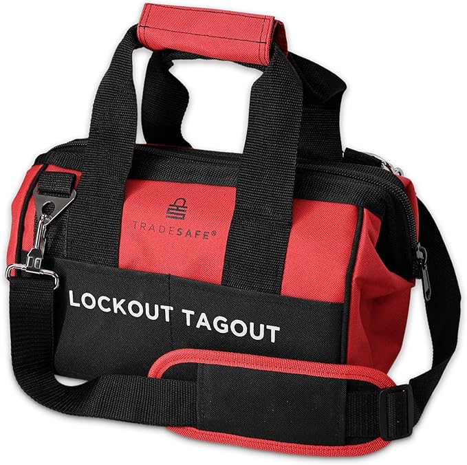 TRADESAFE Lockout Tagout Bag for Loto Devices - Polyester Canvas Lock Out Tag Out Kit Bag, Heavy Duty Tool Bag Organizer, 12-1/2 x 8 x 9-3/4 inches