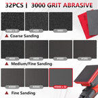 32-Pack 3x4 Inch 3000 Grit Hook & Loop Sanding Sponges - Wet/Dry Foam Pads for Fine Polishing on Metal, Automotive, Models & Furniture