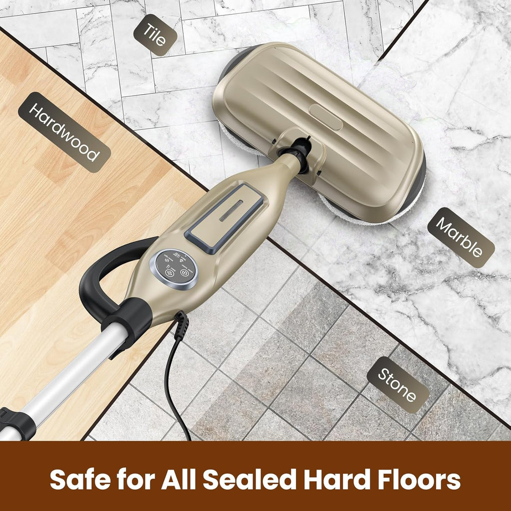 DEVOAC VM6 Scrubbing Steam Mop with Rotating Mop Pads, 10 in 1 Steam Mop, Lightweight Spin Mop & 3 Steam Modes for Hard Floor Laminate Marble Floors (Khaki)