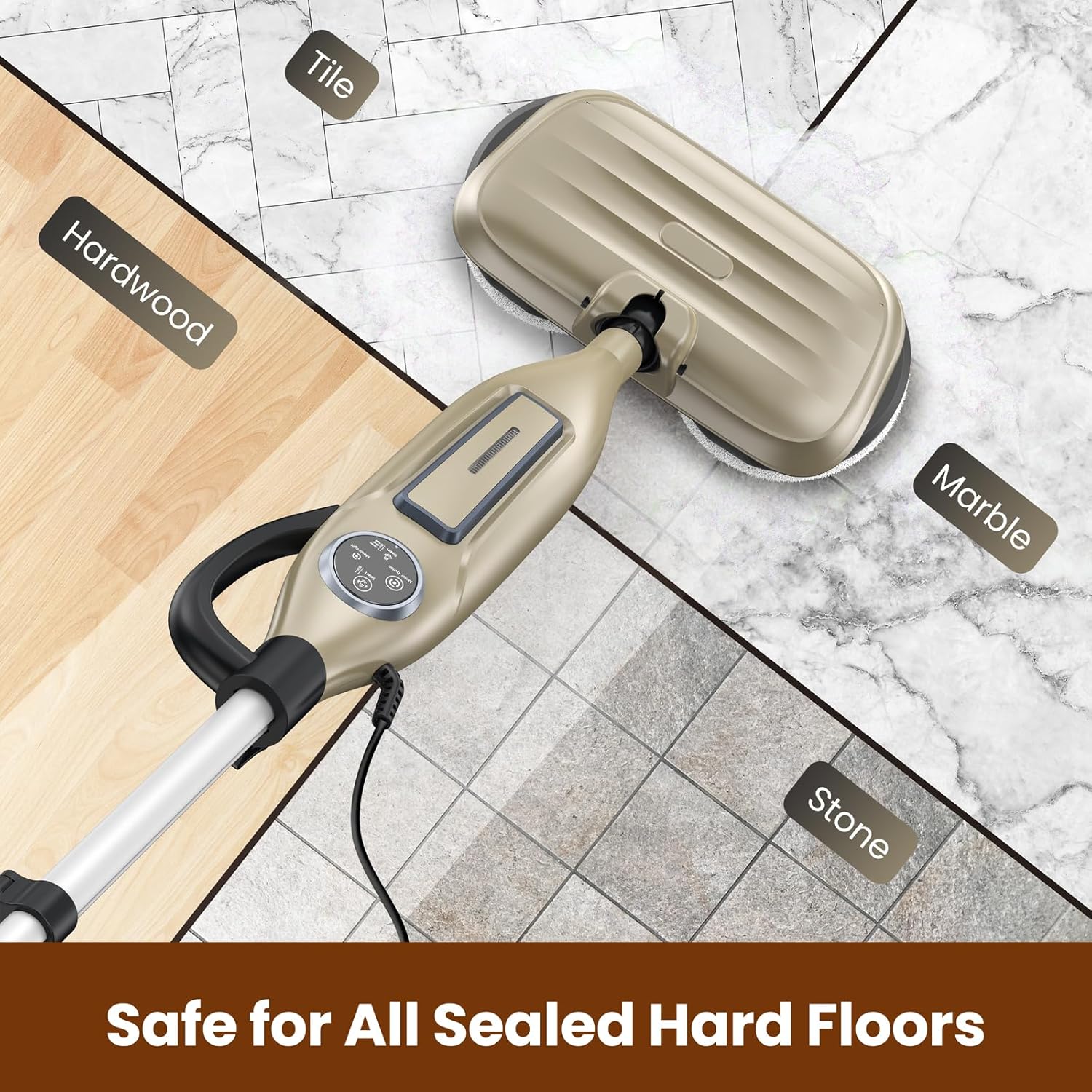 DEVOAC VM6 Scrubbing Steam Mop with Rotating Mop Pads, 10 in 1 Steam Mop, Lightweight Spin Mop & 3 Steam Modes for Hard Floor Laminate Marble Floors (Khaki)