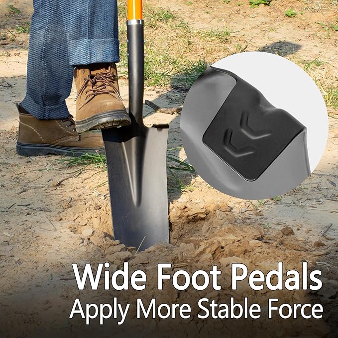 VNIMTI Heavy Duty Shovel with Fiberglass Handle for Digging and Gardening, Metal, 58 Inches