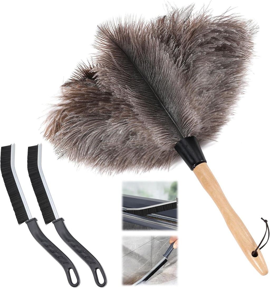 Soarer Ostrich Feather Duster - 14 inches Fluffy Handle Reusable Feather Duster 2pcs Cleaning Brush for Cleaning Supplies,Ceiling Fan, Crafts, Blinds, Furniture