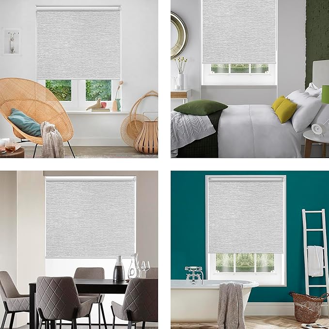 ALLBRIGHT 100% Blackout Roller Blinds Woven Shades with Striped Jacquard, Cordless Window Shades, UV Protection Fabric, Easy-Install for Indoor Home & Office, Grey, 37" W x 72" H